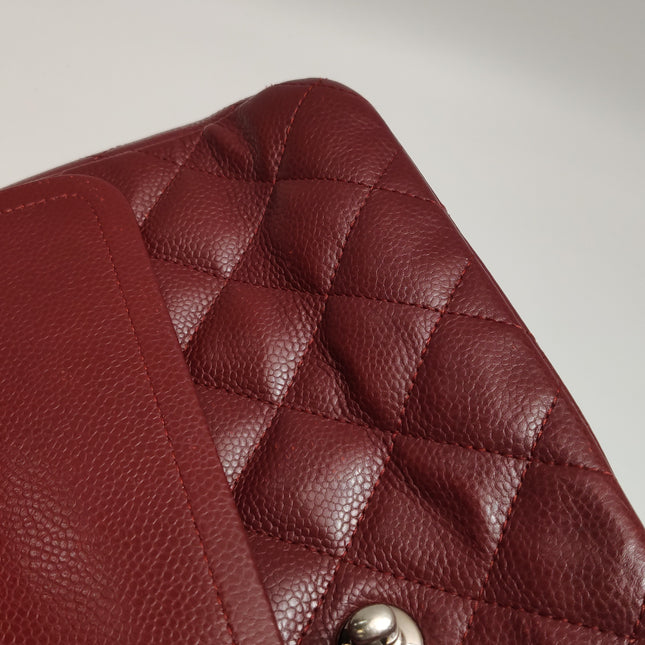 Chanel Classic Flap Jumbo Dark Red Caviar Leather Double Flap Silver Hardware
