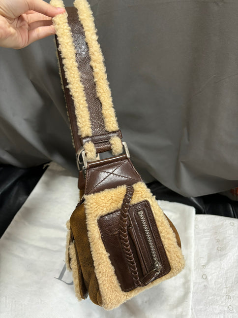 Dior Flight Medium Shoulder Bag Tan Brown Shearling