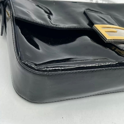 Fendi Baguette Black Patent Leather Gold Hardware Shoulder Bag