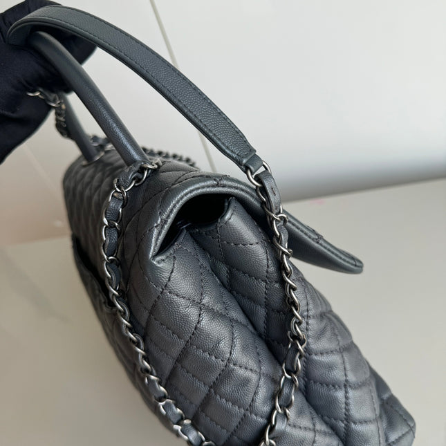 Chanel Coco Handle Maxi Grey Caviar Leather Silver Hardware 32cm, 2015-2016