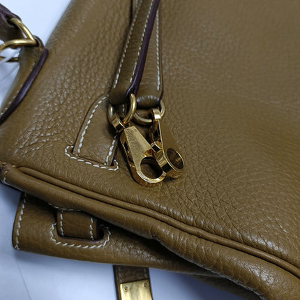Hermes Kelly 32 Retourne Biscuit Brown Clemence Leather Gold Hardware Double Ring