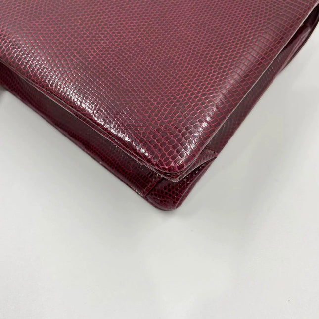 Gucci Vintage Bag Burgundy Lizard Leather Blue Lapis Lazuli Stone Gold-tone Hardware