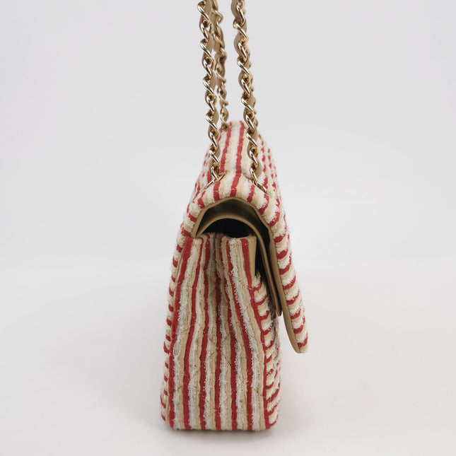 Chanel Classic Flap Red White Striped Medium Jersey Coco Sailor