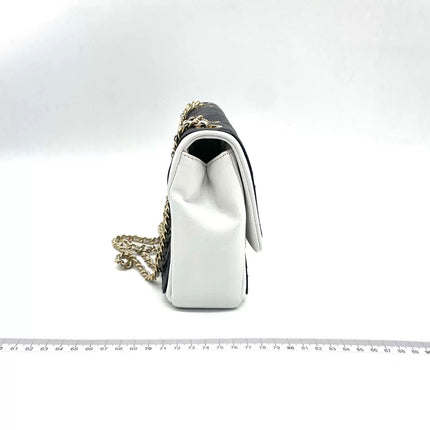 Chanel Graphic Medium Flap Bag Black Lambskin Leather White Edge