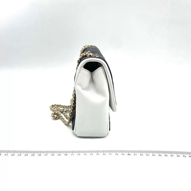 Chanel Graphic Medium Flap Bag Black Lambskin Leather White Edge