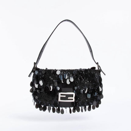 Sold Fendi Baguette with Black Swan Feather-like sequin rufffles RARE-Luxbags