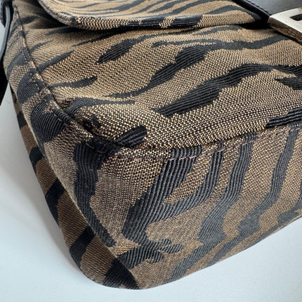 Fendi Mamma Baguette Brown Zebra Print Canvas Shoulder Bag