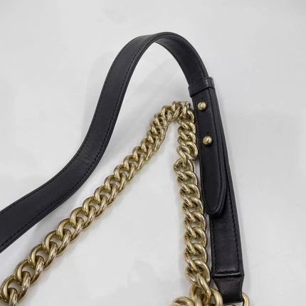 Chanel Le Boy Small Black Lambskin Leather Antiqued Gold Hardware