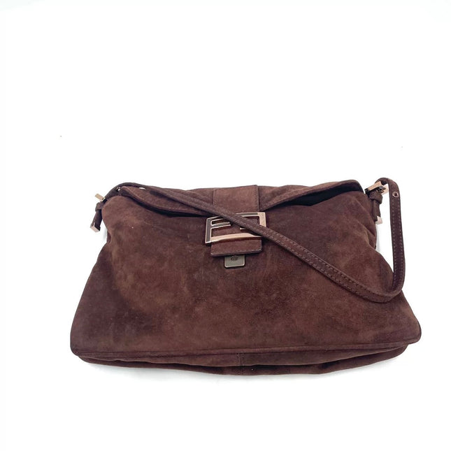 Fendi Baguette Large Dark Brown Suede Leather Shoulder Bag