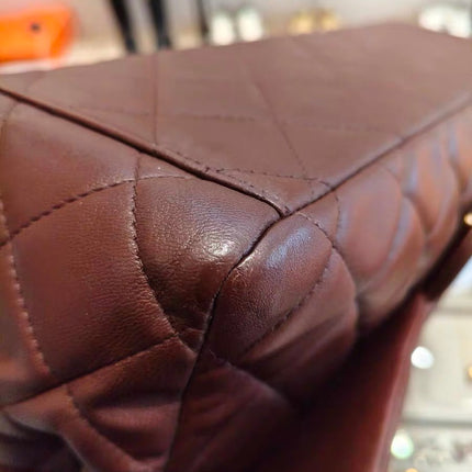 Chanel Classic Flap Maxi Chocolate Brown Lambskin Leather Single Flap Gold Hardware
