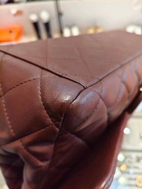 Chanel Classic Flap Maxi Chocolate Brown Lambskin Leather Single Flap Gold Hardware