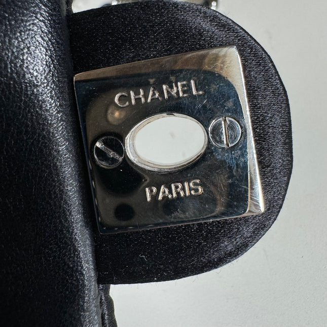 Chanel Extra Mini Flap Bag Black Satin Choco Bar Lipstick Mirror Crossbody, 2005