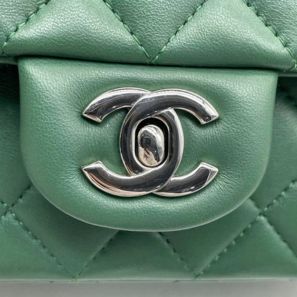 Chanel Classic Flap Mini 2019 Green Lambskin Leather Silver Hardware