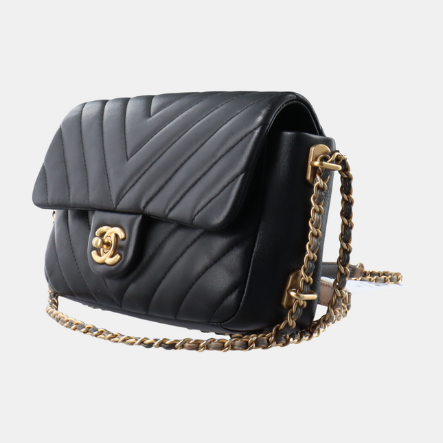 Chanel Classic Flap Mini Chevron Quilted Chain Around Mini Rectangular Flap Black, 2018