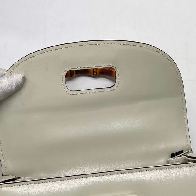 Gucci Bamboo 1947 Top Handle Bag Small White Box Leather Canvas Strap