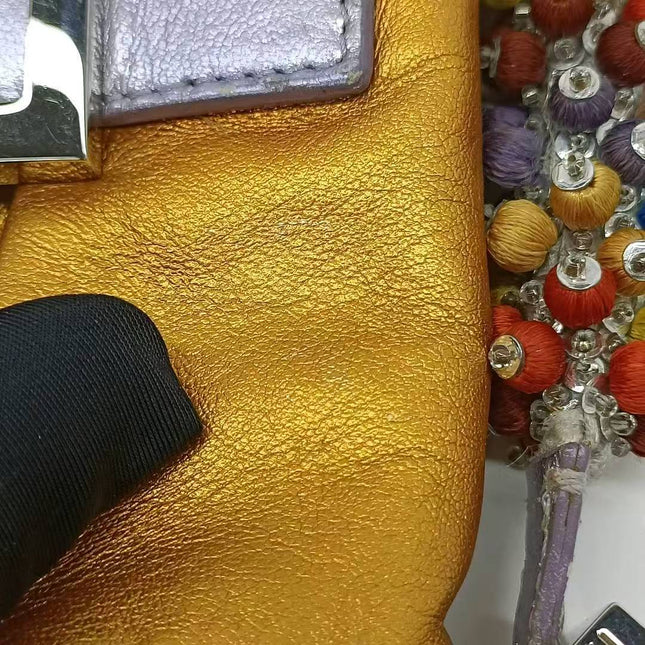Fendi Baguette Mini Gold Nappa Leather with Beaded Strap
