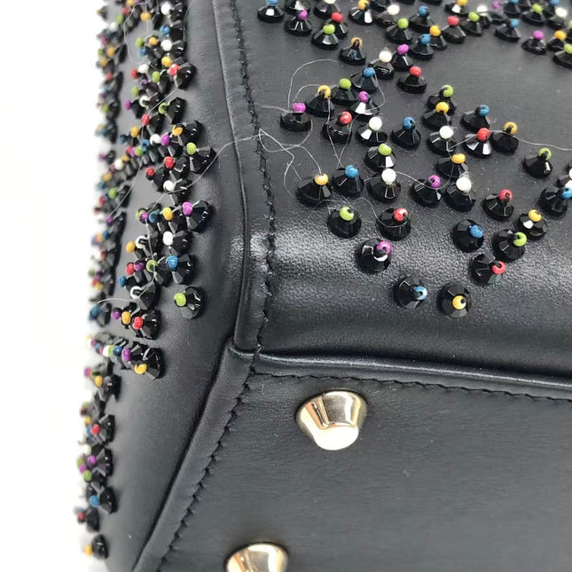 Lady Dior Mini Black Calfskin Leather with Multicolor Crystals Gold Hardware