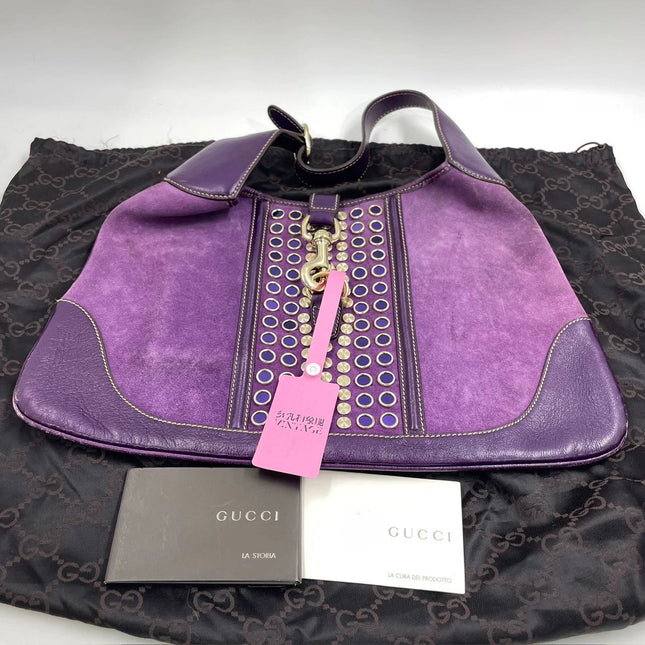Gucci Jackie Vintage Large Purple Suede Leather Ringlets Decoration