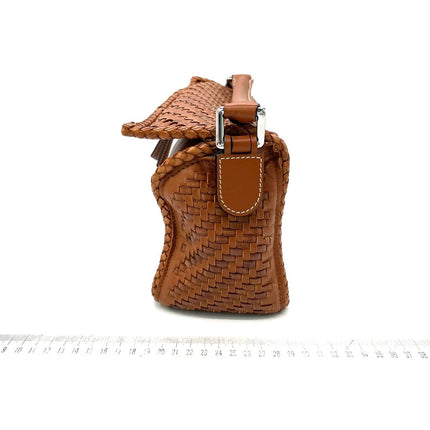 Loewe Puzzle Small Leather Woven Caramel Tan Crossbody Bag