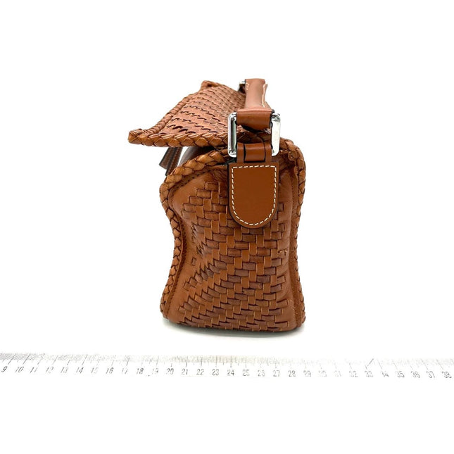 Loewe Puzzle Small Leather Woven Caramel Tan Crossbody Bag