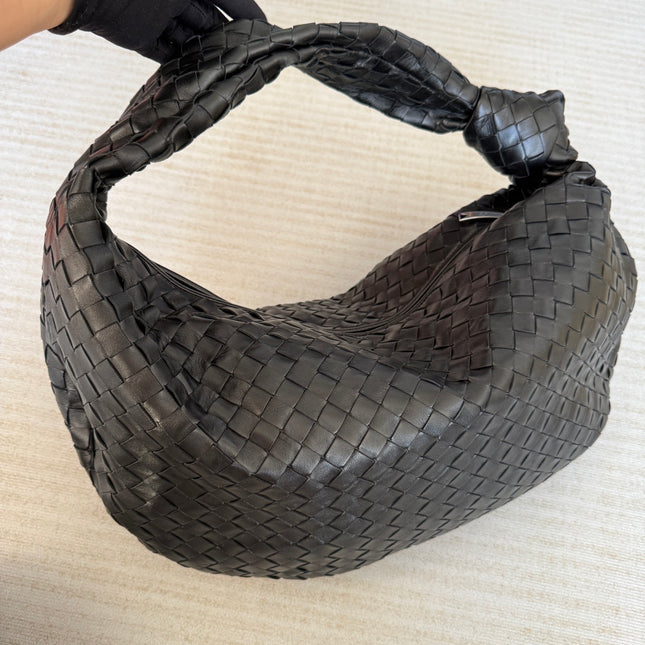 Bottega Veneta Jodie Medium Black Lambskin Leather Silver Hardware-Luxbags