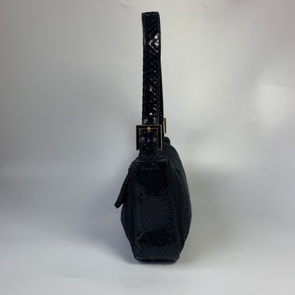 Sold Fendi Baguette Vintage Black Round Beads with Snake Skin Strap