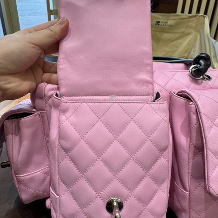 Chanel Cambon Large Pink Calfskin Leather Double Strap Handbag