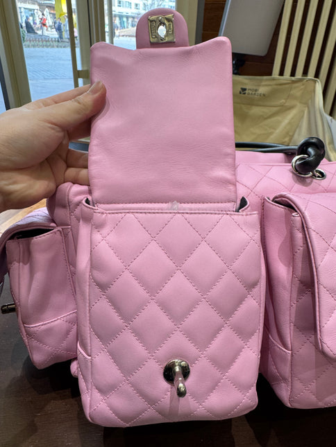 Chanel Cambon Large Pink Calfskin Leather Double Strap Handbag