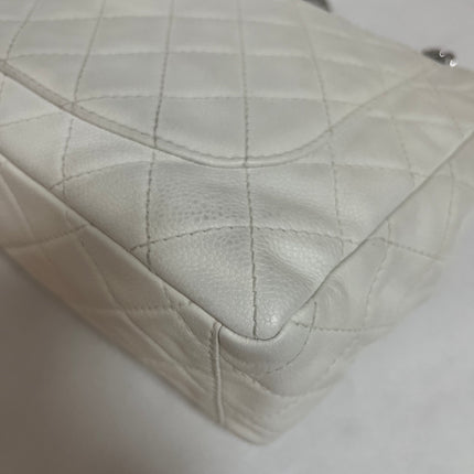 Chanel Classic Flap Maxi White Caviar Leather Silver-tone Hardware Giant CC Logo