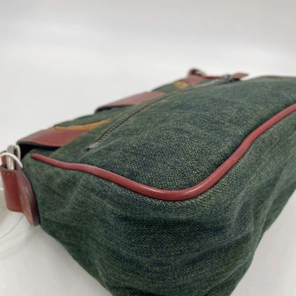 Dior Vintage Gaucho Mini Green Denim Burgundy Leather Crossbody Bag 2006