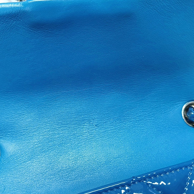 Chanel Classic Flap Mini Blue Patent Leather Silver Hardware