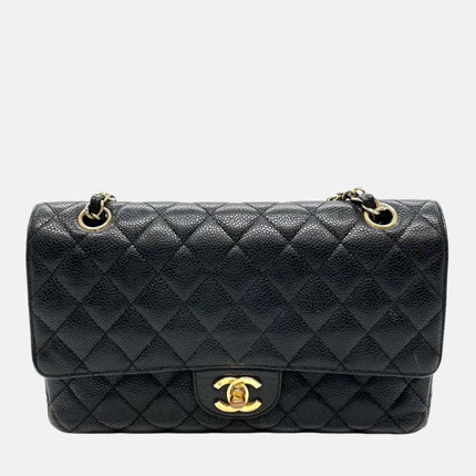 Chanel Classic Flap Medium Black Caviar Leather with 24k Gold Hardware, 2008-2009-Luxbags