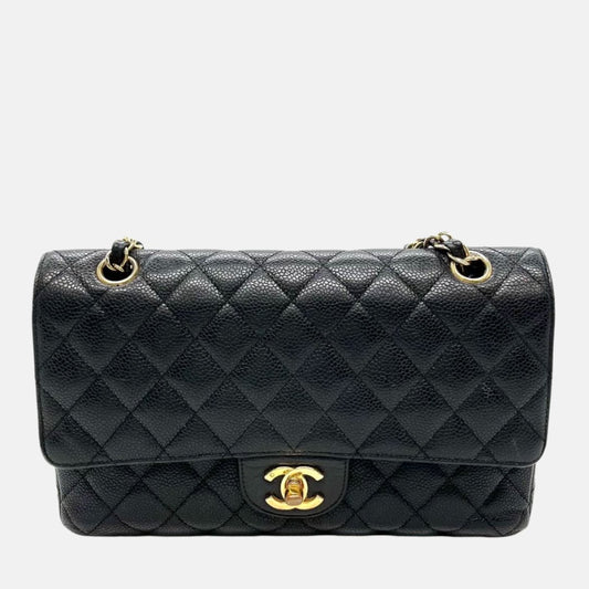 Chanel Classic Flap Medium Black Caviar Leather with 24k Gold Hardware, 2008-2009-Luxbags