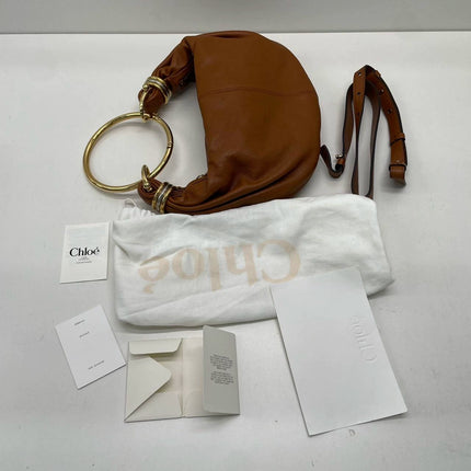 CHLOÉ Bracelet Hobo Embellished Brown Glossed Textured-leather Shoulder Bag