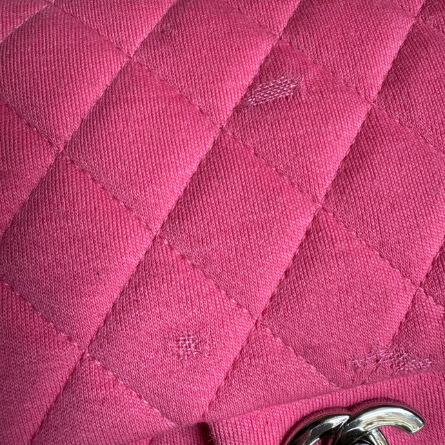 Chanel Classic Flap Medium Double Flap Pink Jersey Silver Hardware 2014