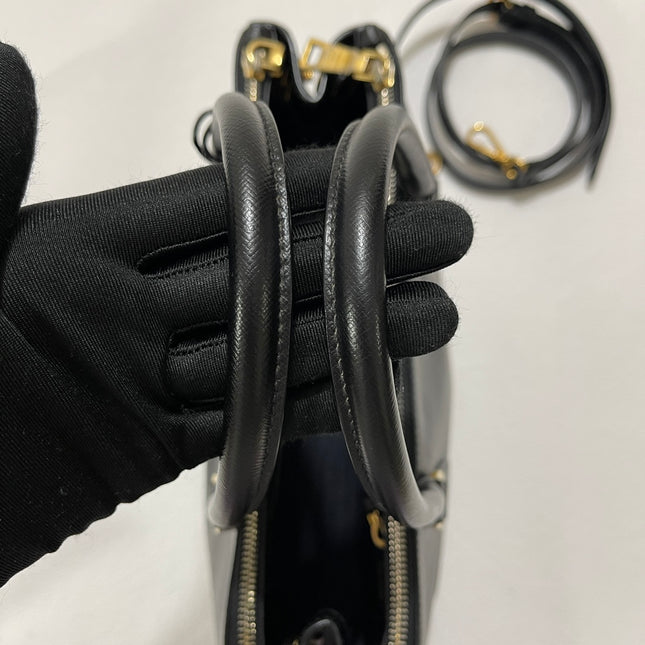 Prada Galleria Saffiano Leather Small Black Handbag with Strap