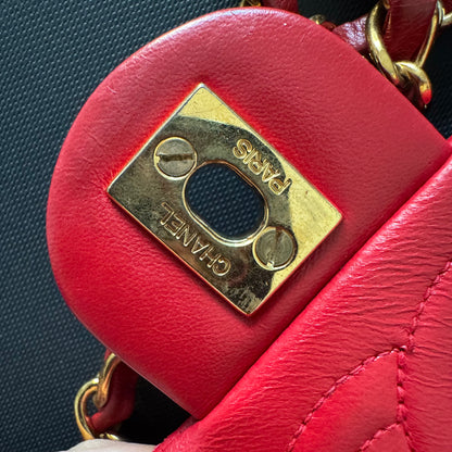 Chanel Vintage Classic Flap Mini Square Red Lambskin 24k Gold HW, 1989-1991