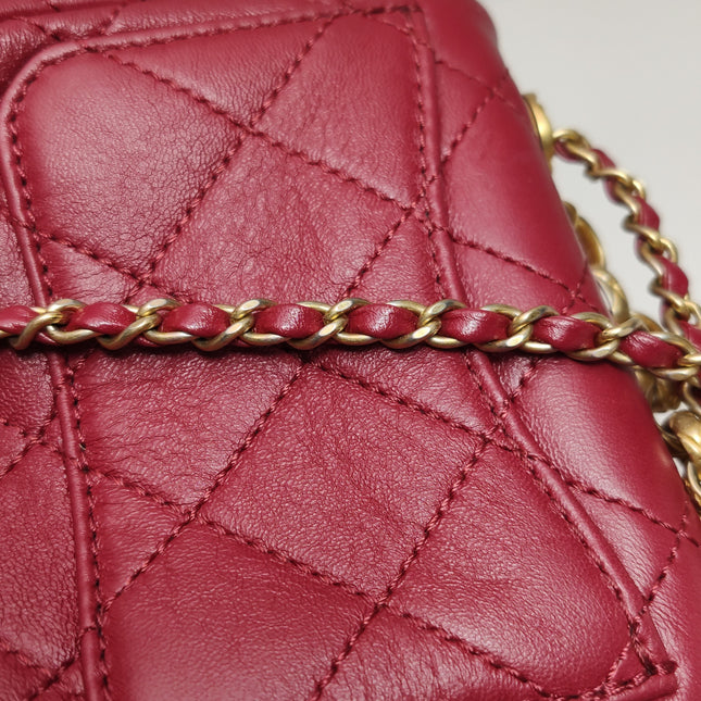 Chanel Kiss Lock Clasp Bag Super Mini Red Lambskin Leather Gold-tone Hardware, 2020