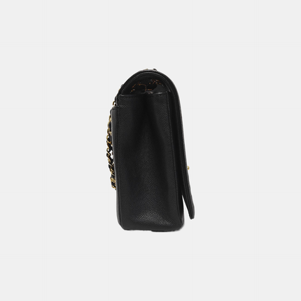 Chanel Captain Gold Small Flap Bag Black Caviar Leather Shoulder Bag