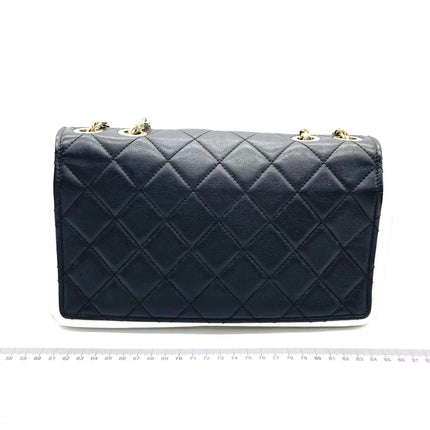 Chanel Graphic Medium Flap Bag Black Lambskin Leather White Edge