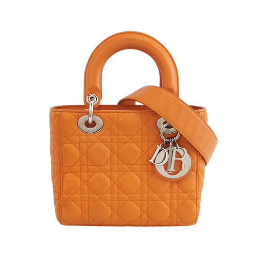 Lady Dior My Abcdior 2016 Small Orange Lambskin Cannage Leather Handbag-Luxbags