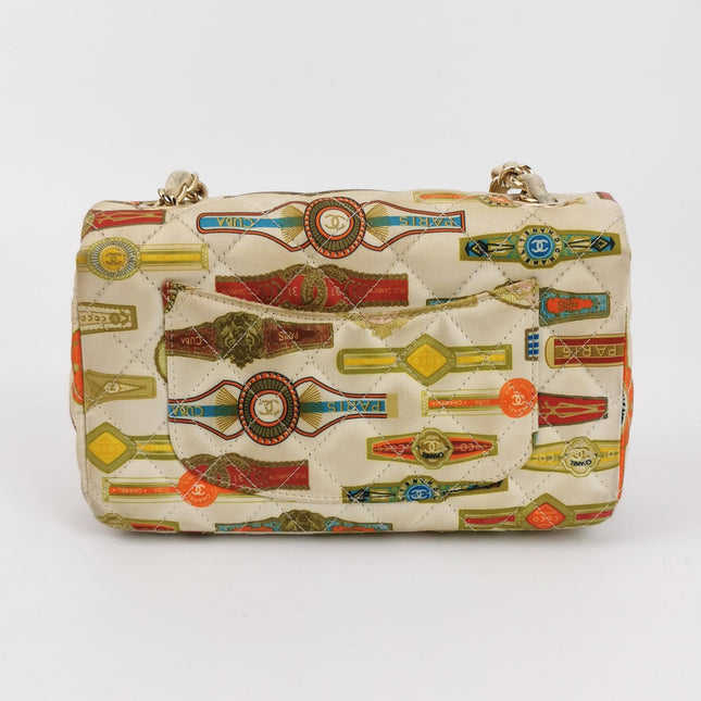 Chanel Classic Flap Mini Satin Paris Cuba Cigar Label Print Beige Multicolor, 2017