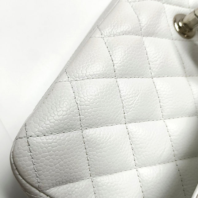Chanel Classic Flap Medium 2008 White Caviar Leather Silver Hardware
