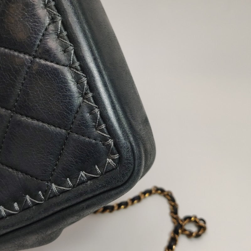 Chanel Classic Flap Medium Happy Stitch Black Aged Calfskin Leather Gold Hardware, 2015-2016