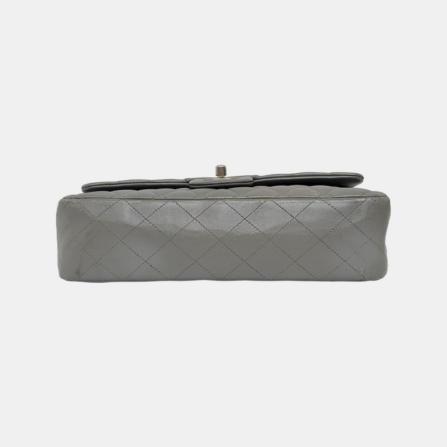 Chanel Timeless Classic Flap Medium Grey Lambskin Leather Silver Hardware