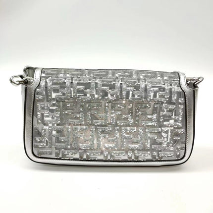 Sold Fendi Baguette Fendi x Nicki Minaj Silver PVC and Leather with Glitter Sequins Crossbody Bag