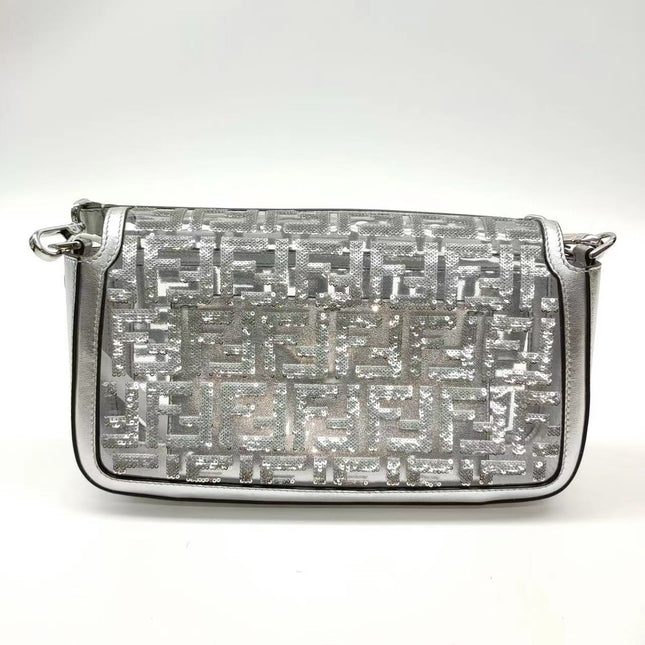 Sold Fendi Baguette Fendi x Nicki Minaj Silver PVC and Leather with Glitter Sequins Crossbody Bag
