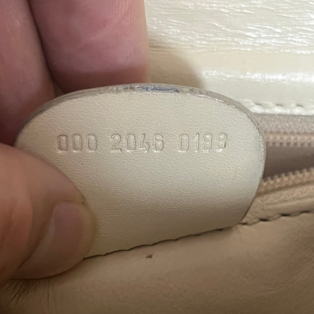 Gucci Bamboo 1947 Vintage Small White Box Leather Top Handle and Leather Strap Bag