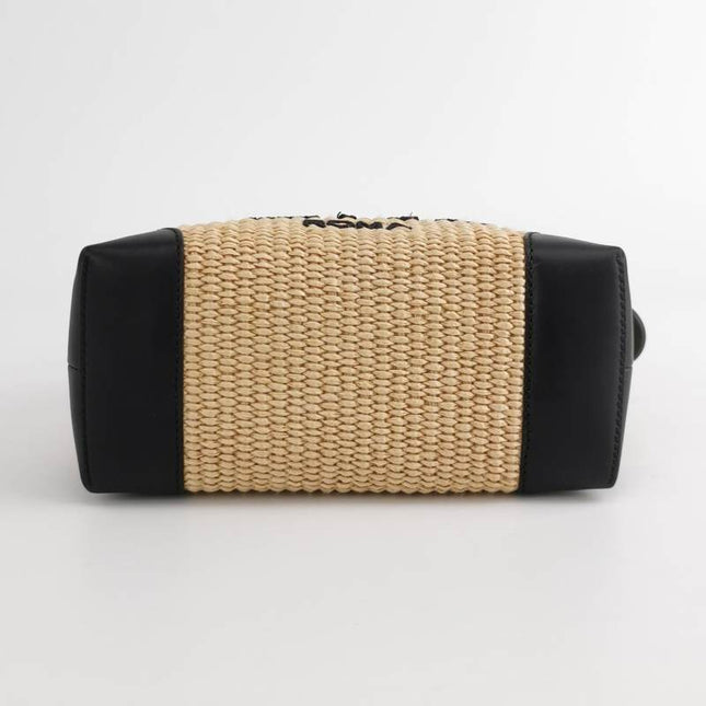 Sold Fendi By The Way Mini Raffia Straw Black Leather Crossbody Bag