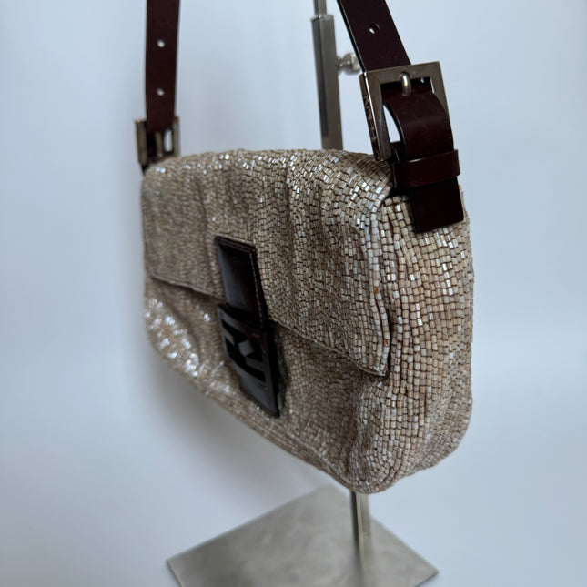 Fendi Baguette Vintage Shoulder bag with Glitter Beige Beads